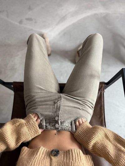 High Waist Tube Leg Ankle Length Dark Blue Jean Pants
