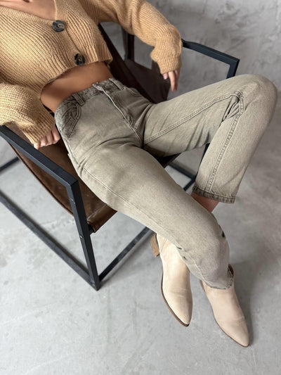 High Waist Tube Leg Ankle Length Dark Blue Jean Pants