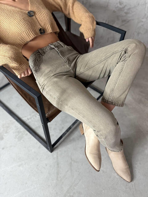 Yüksek Bel Boru Paça Bilek Boy Dark Blue Jean Pantolon