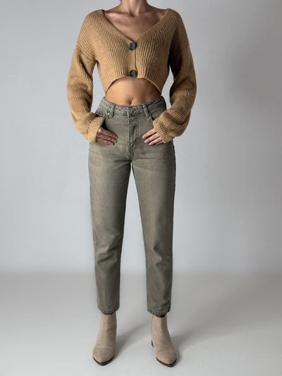 High Waist Tube Leg Ankle Length Dark Blue Jean Pants