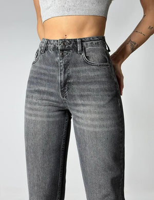 Yüksek Bel Boru Paça Bilek Boy Onyx Black Jean Pantolon