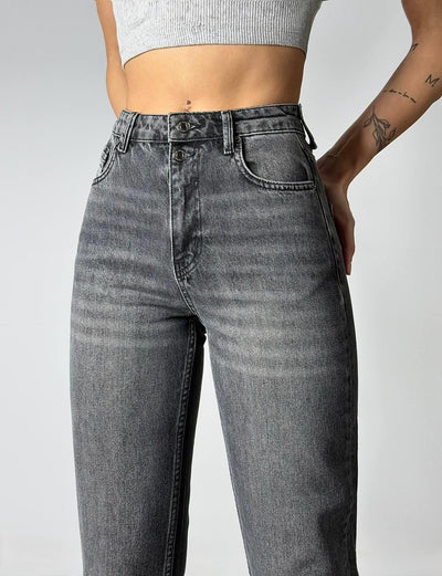 Yüksek Bel Boru Paça Bilek Boy Onyx Black Jean Pantolon
