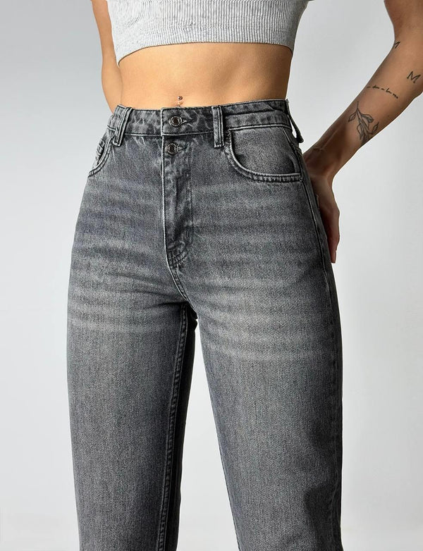 Yüksek Bel Boru Paça Bilek Boy Onyx Black Jean Pantolon