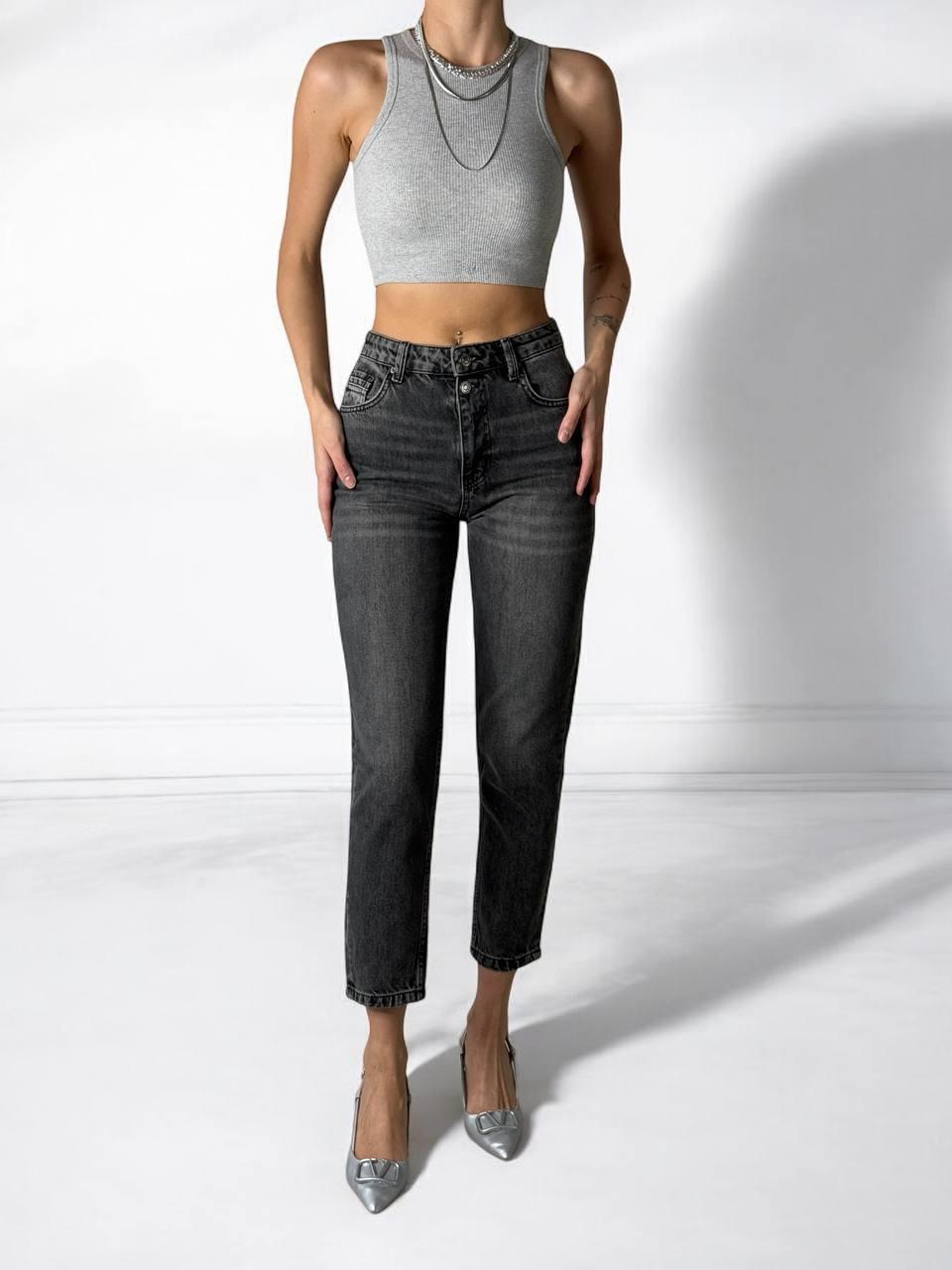 Yüksek Bel Boru Paça Bilek Boy Onyx Black Jean Pantolon