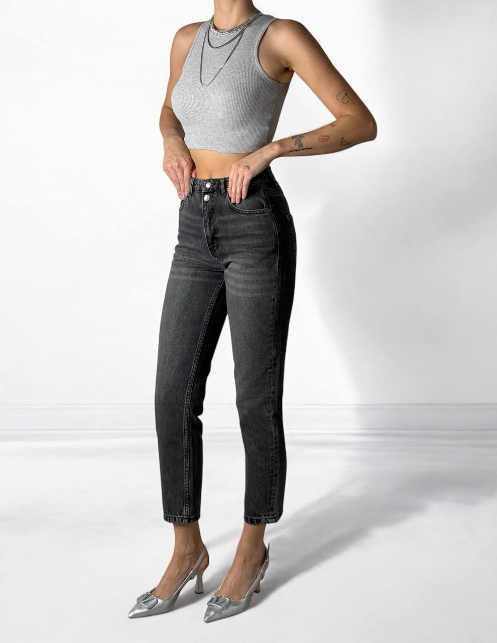 Yüksek Bel Boru Paça Bilek Boy Onyx Black Jean Pantolon