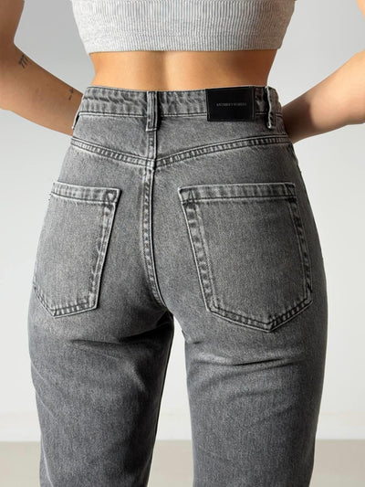 Yüksek Bel Boru Paça Bilek Boy Onyx Black Jean Pantolon