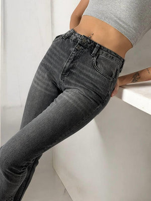 Yüksek Bel Boru Paça Bilek Boy Onyx Black Jean Pantolon