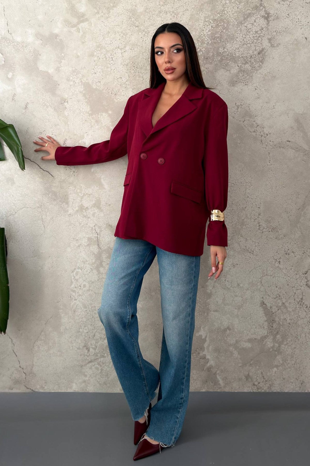 Mürdüm 2 Düğmeli Blazer Ceket