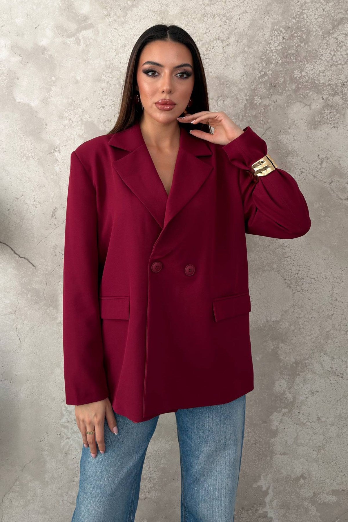 Mürdüm 2 Düğmeli Blazer Ceket