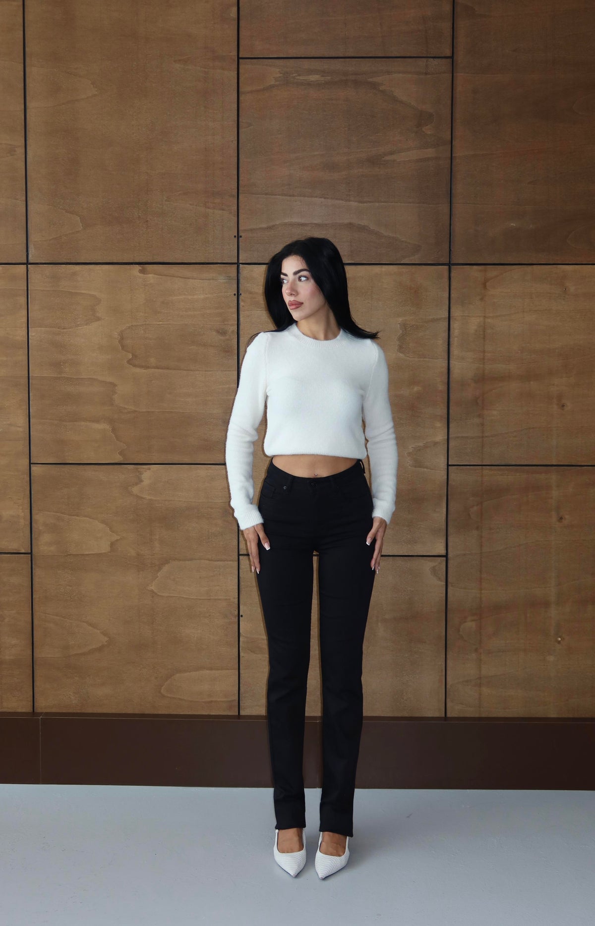Pantalon Jean Negru Talie Înaltă Cupa Clasică