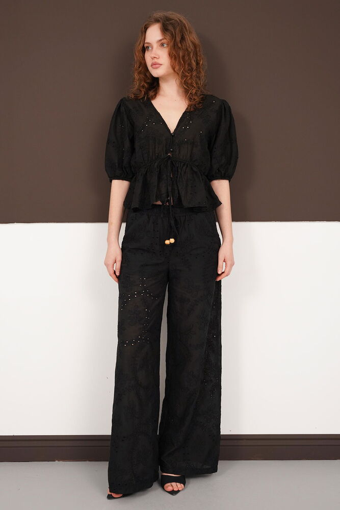 Pantaloni brodați en-gros - Negri | D2876 - Topshow