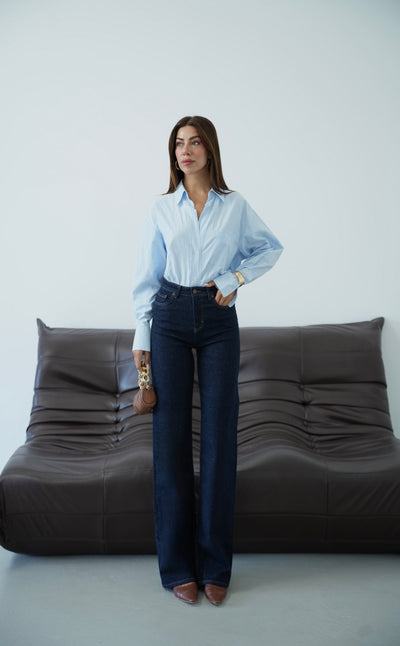 Yüksek Bel Paça Püskül Detaylı Rinse Jean Pantolon