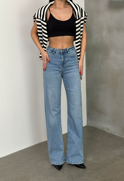 Yüksek Bel bol Paça Light Blue Nita Jean Pantolon