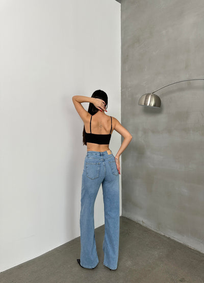Yüksek Bel bol Paça Light Blue Nita Jean Pantolon