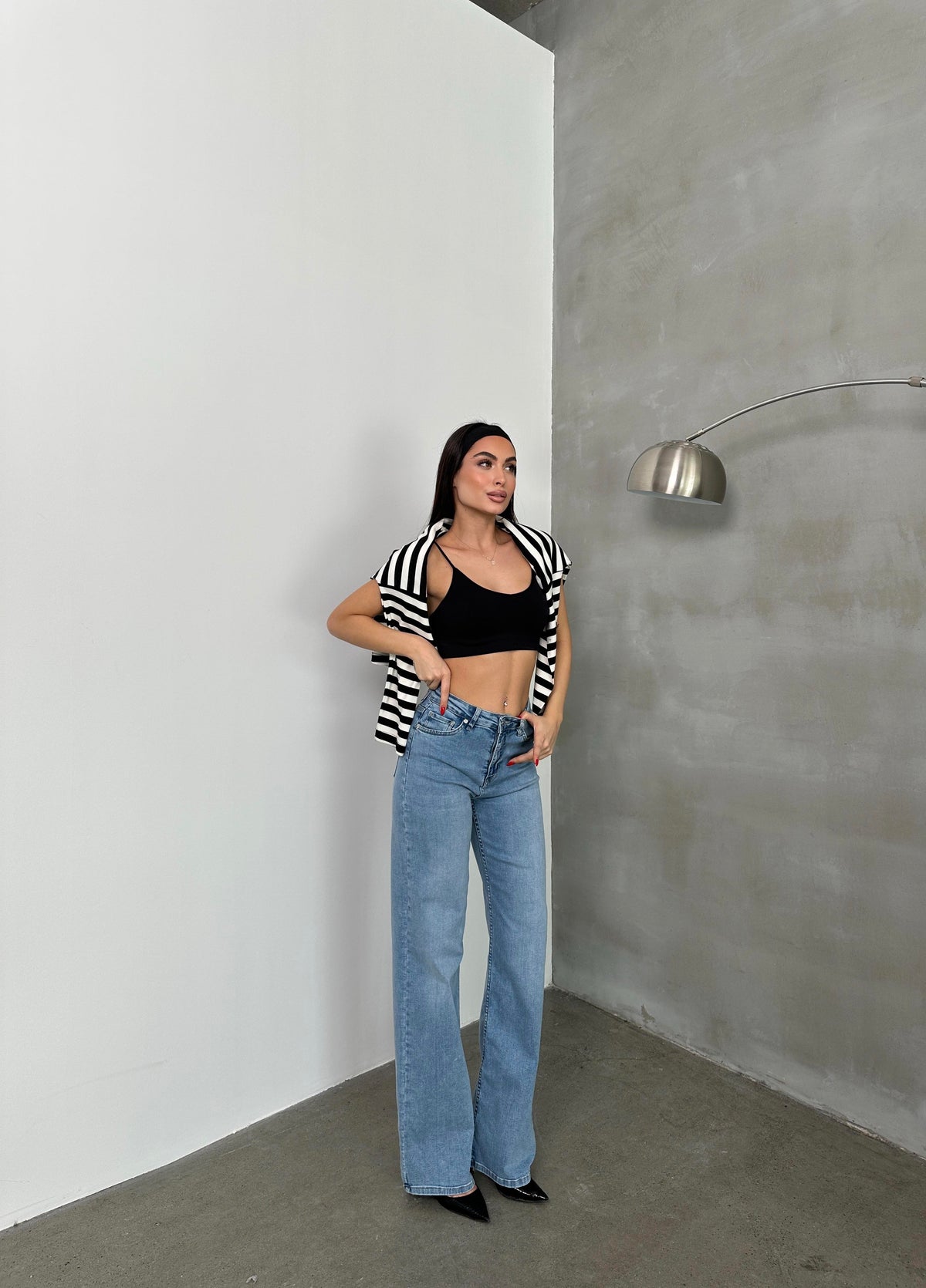 Yüksek Bel bol Paça Light Blue Nita Jean Pantolon