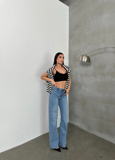 Yüksek Bel bol Paça Light Blue Nita Jean Pantolon