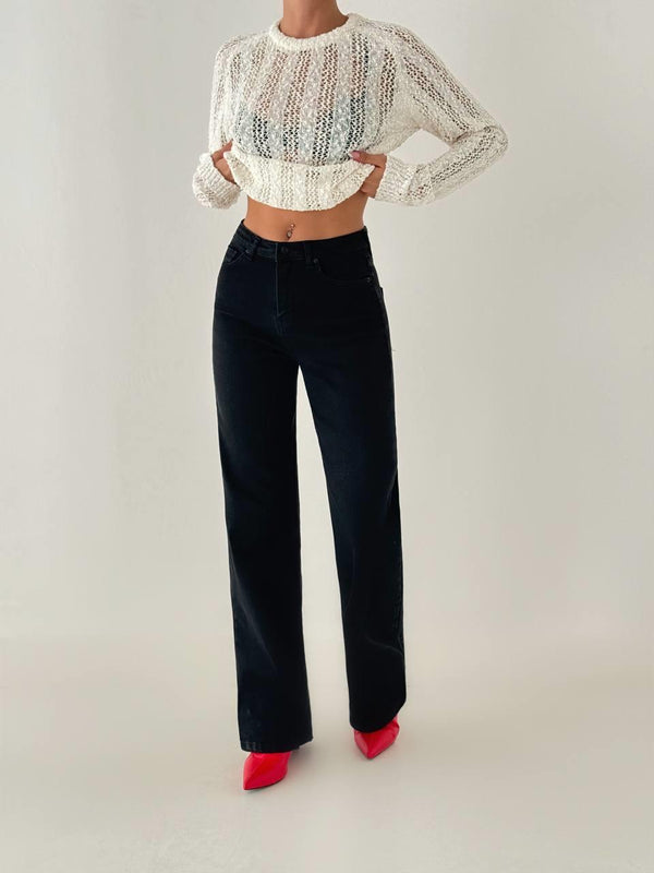 Yüksek Bel Düz Kesim Black Jean Pantolon