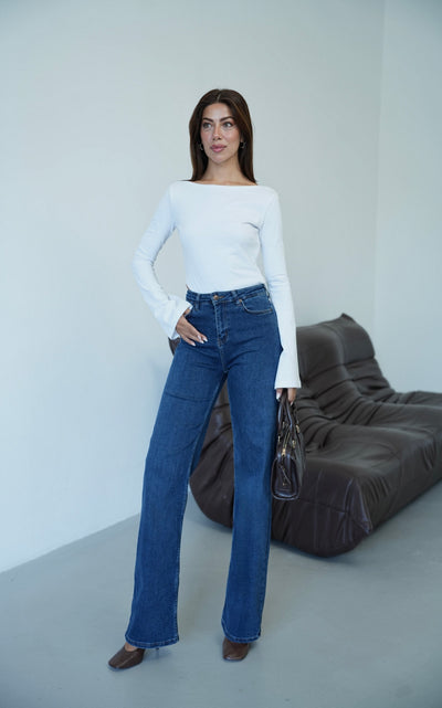Yüksek Bel Dark Blue Nita Jean Pantolon