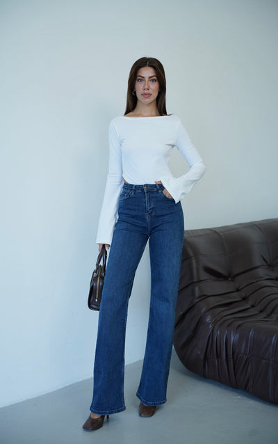 Yüksek Bel Dark Blue Nita Jean Pantolon