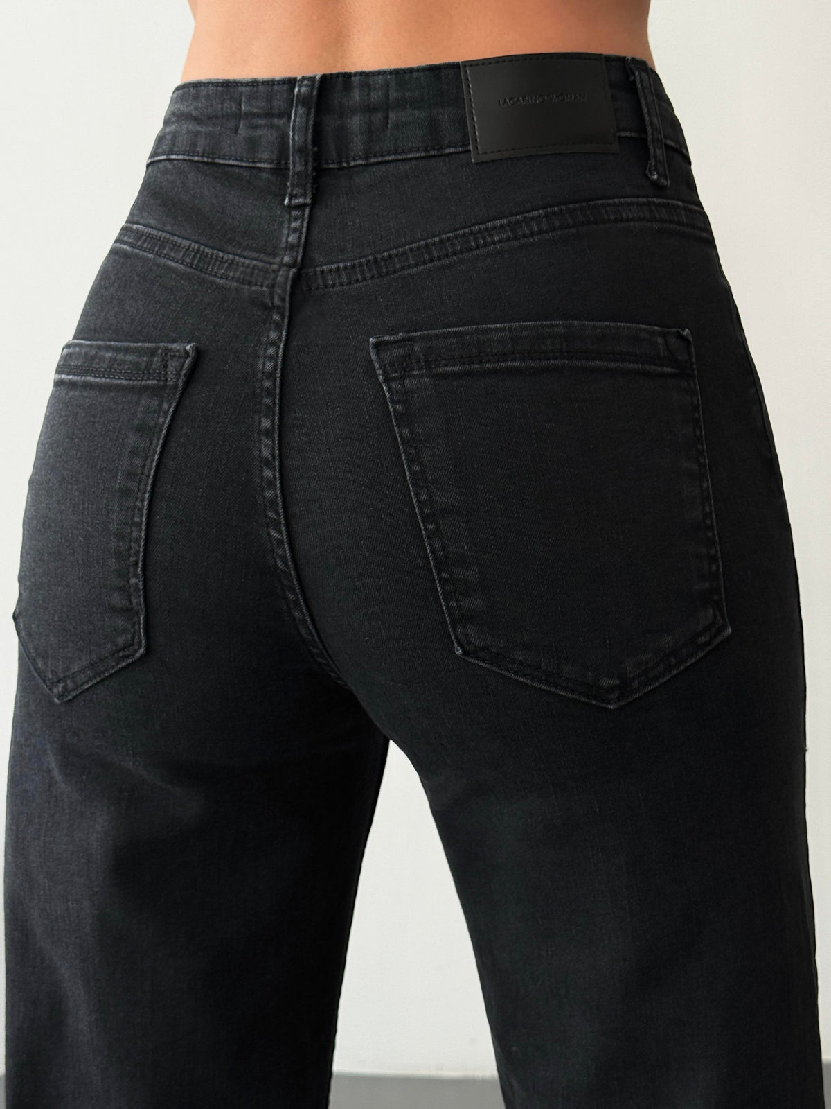 High-Waisted Wide-Leg Anthracite Jean Trousers