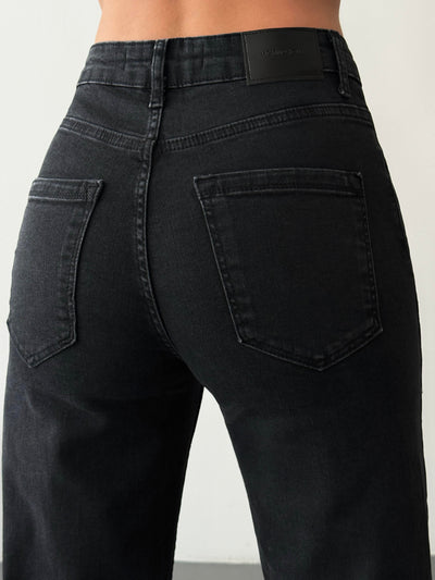 High-Waisted Wide-Leg Anthracite Jean Trousers