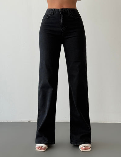 High-Waisted Wide-Leg Anthracite Jean Trousers