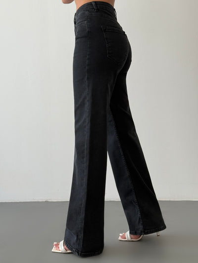 High-Waisted Wide-Leg Anthracite Jean Trousers