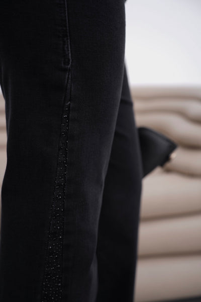 Yüksek Bel Yan Taş Detaylı Nıta Kalıp Black Black Jean Pantolon
