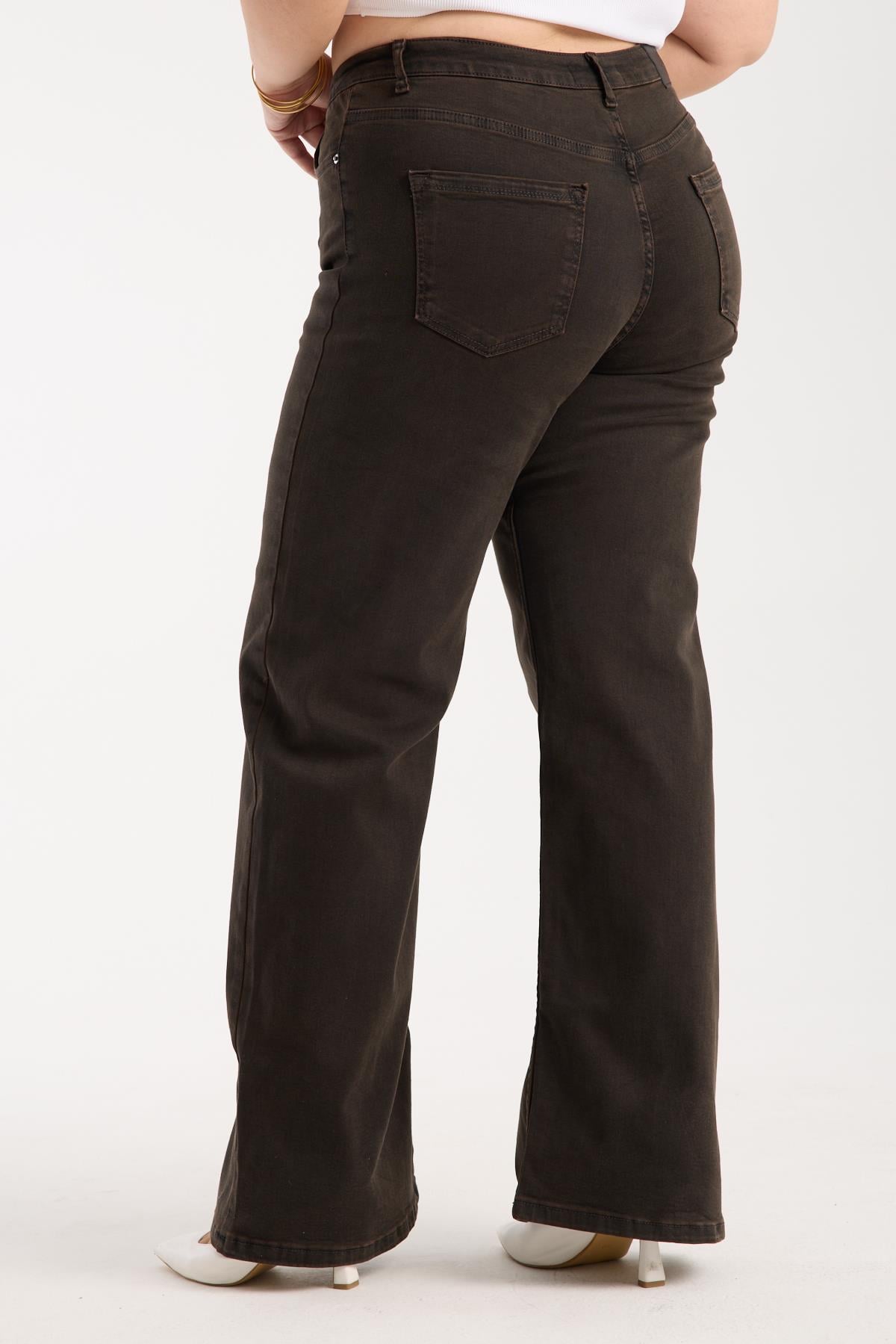 Pantalon Jean Maro Închis Talie Înaltă Semi-Cărări Spaniole