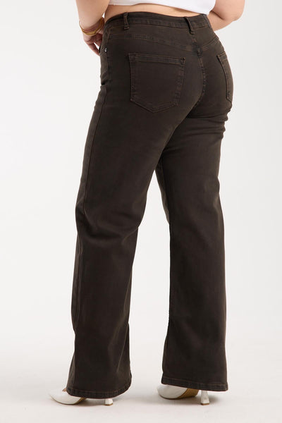 Pantalon Jean Maro Închis Talie Înaltă Semi-Cărări Spaniole
