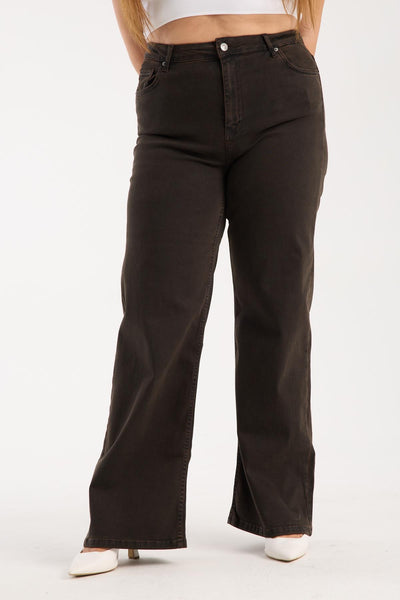 Pantalon Jean Maro Închis Talie Înaltă Semi-Cărări Spaniole