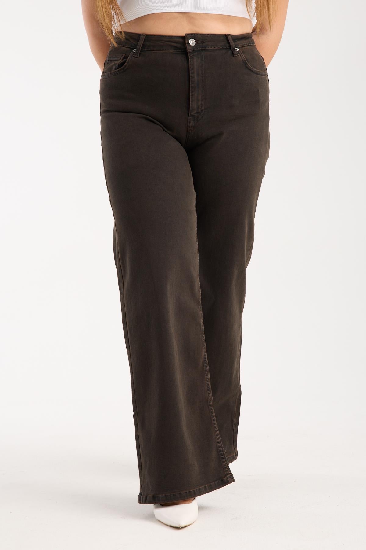 Pantalon Jean Maro Închis Talie Înaltă Semi-Cărări Spaniole