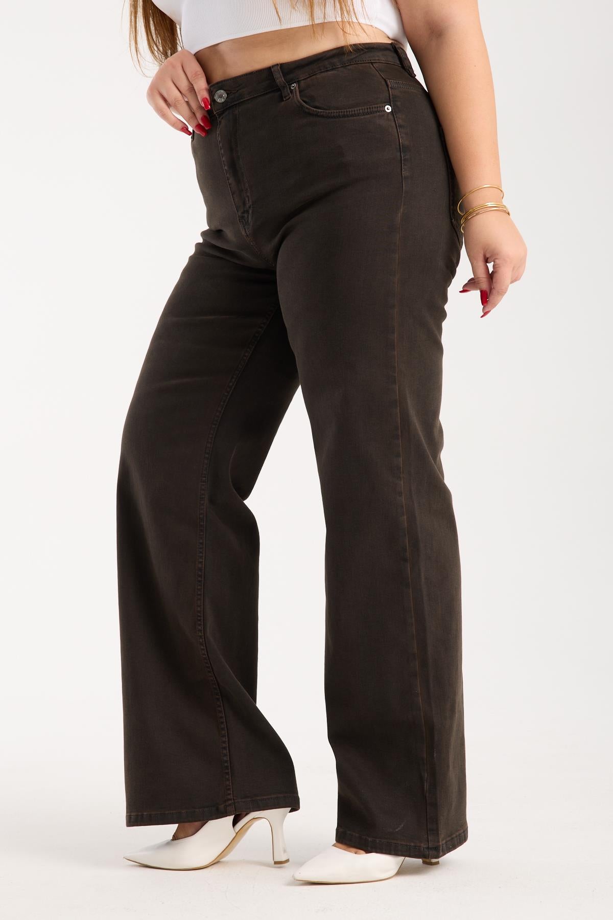 Pantalon Jean Maro Închis Talie Înaltă Semi-Cărări Spaniole