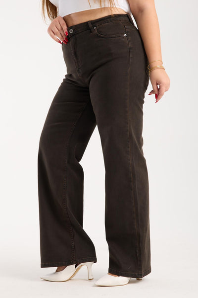 Pantalon Jean Maro Închis Talie Înaltă Semi-Cărări Spaniole