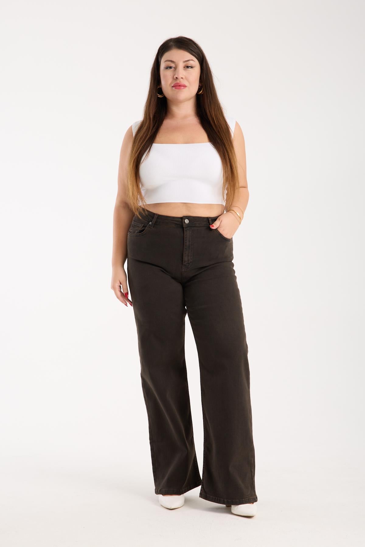 Pantalon Jean Maro Închis Talie Înaltă Semi-Cărări Spaniole