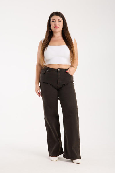 Pantalon Jean Maro Închis Talie Înaltă Semi-Cărări Spaniole