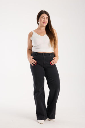 Yüksek Bel Geniş Kesim Füme Jean Pantolon