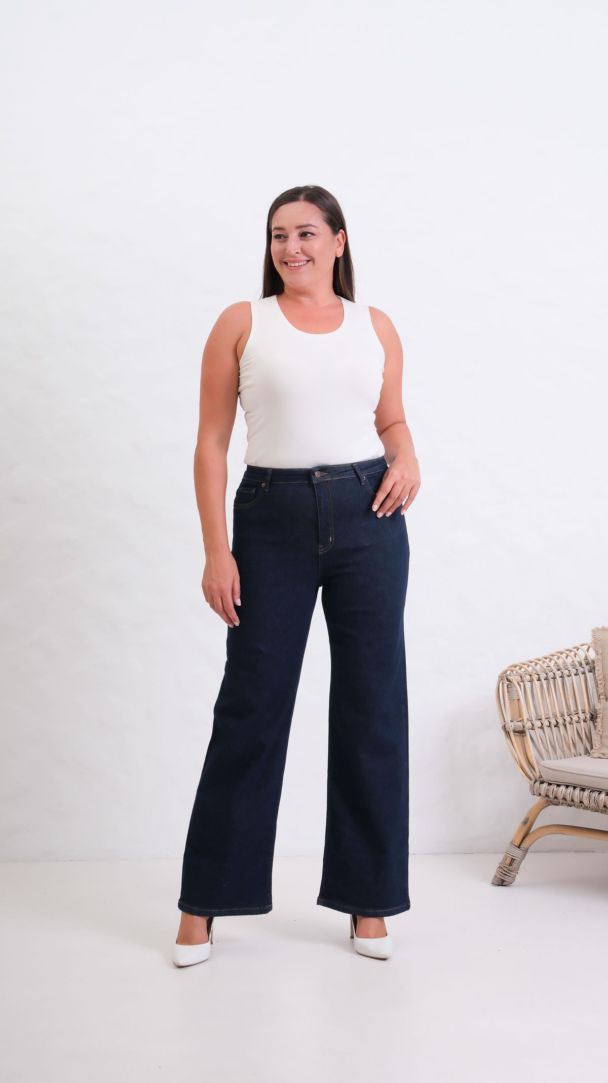 Pantalon Jean Rinse Talie Înaltă Plus Size Cărări Spaniole