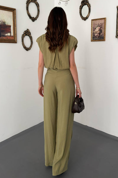 Olive Modal Bluz Ve Pantolon Takım