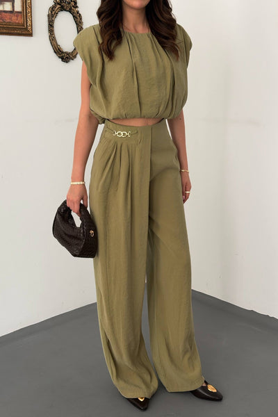 Olive Modal Bluz Ve Pantolon Takım