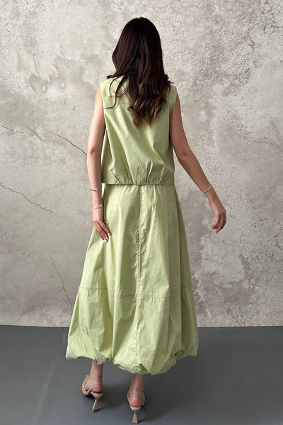 Olive Poplin Yelek Etek Takım