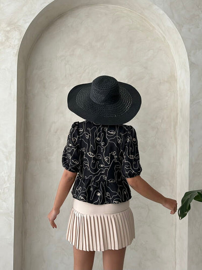 Wholesale Embroidered Tie-Front Blouse - Black | Topshow