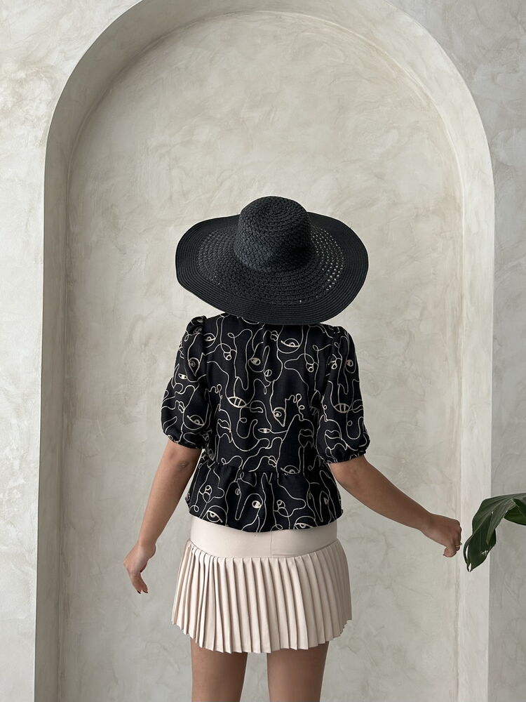 Wholesale Embroidered Tie-Front Blouse - Black | Topshow