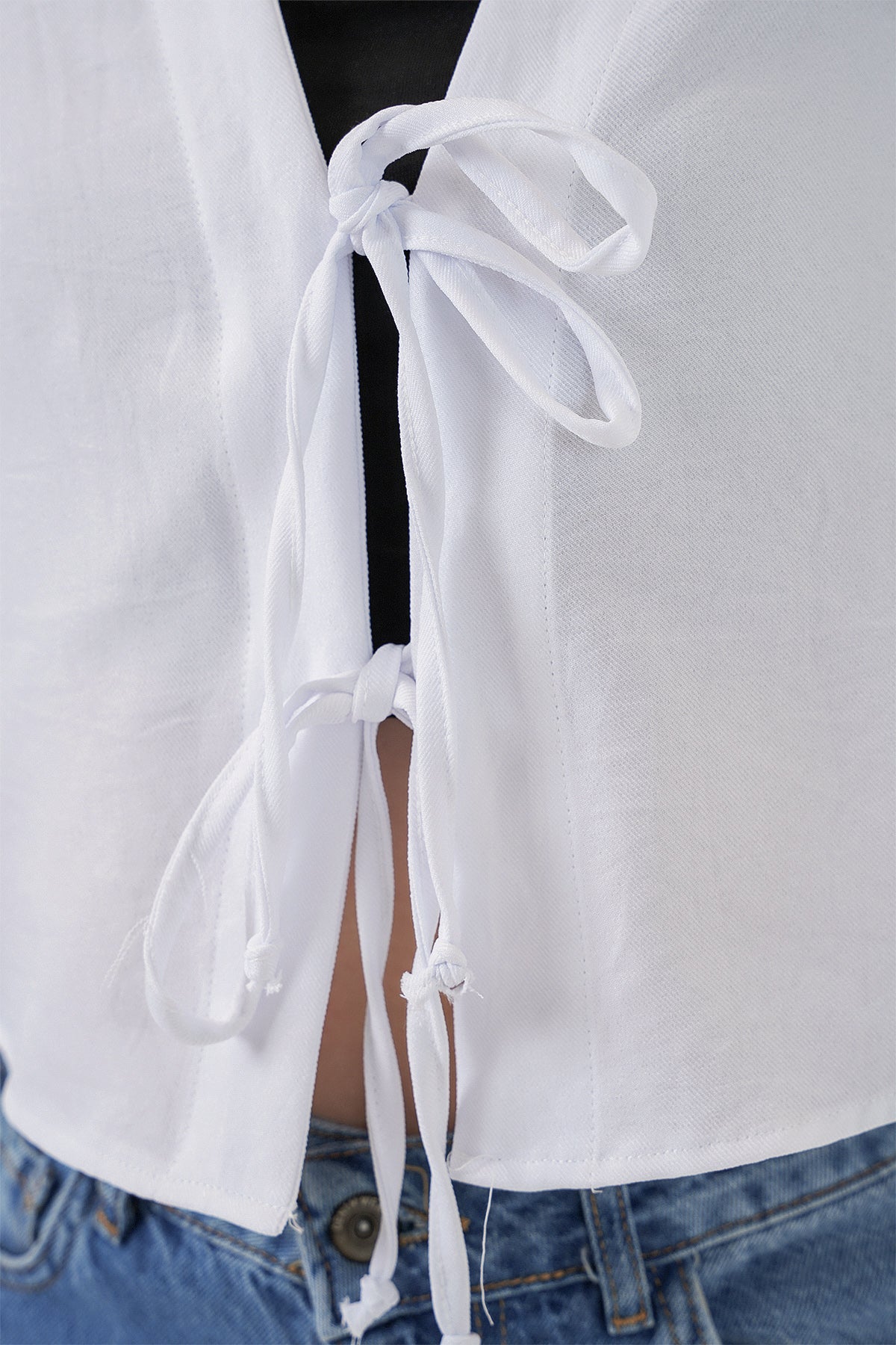 Önü Bağlamalı Keten Kimono 960 - Beyaz