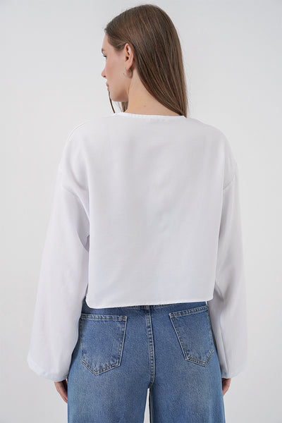 Önü Bağlamalı Keten Kimono 960 - Beyaz