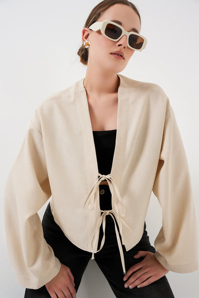 Kimono Linen Cu Legare Frontală 960 - Crem