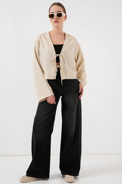 Kimono Linen Cu Legare Frontală 960 - Crem