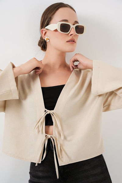 Kimono Linen Cu Legare Frontală 960 - Crem