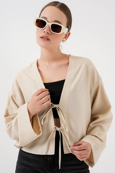 Kimono Linen Cu Legare Frontală 960 - Crem