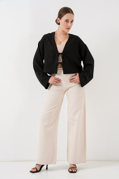 Kimono Linen Cu Legare Frontală 960 - Negru